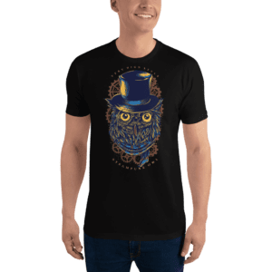 Steampunk Owl Short Sleeve T-shirt - mens fitted t shirt black front bcc a - Shujaa Designs