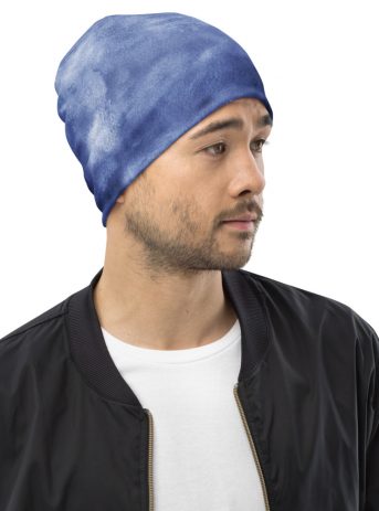 Blue Watercolor Beanie - all over print beanie white right front c f a - Shujaa Designs