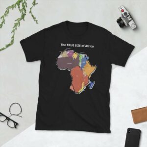 The TRUE SIZE of Africa - unisex basic softstyle t shirt black front c b - Shujaa Designs