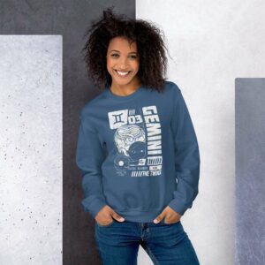 Gemini Zodiac Sweatshirt - unisex crew neck sweatshirt indigo blue front cd a ee f - Shujaa Designs