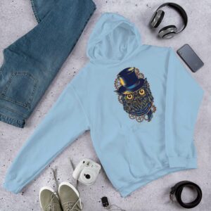 Steampunk Owl Hoodie - unisex heavy blend hoodie light blue front b c - Shujaa Designs