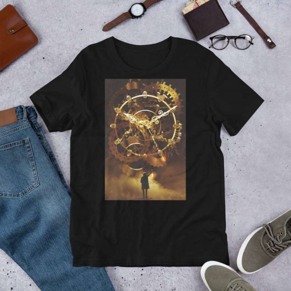 Steampunk Time Machine - unisex staple t shirt black front b a d - Shujaa Designs