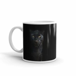 Black Panther glossy mug - white glossy mug oz handle on left e e f - Shujaa Designs