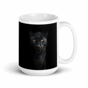 Black Panther glossy mug - white glossy mug oz handle on right e e d - Shujaa Designs