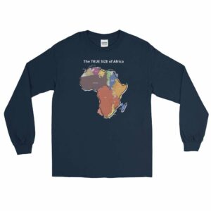 The TRUE SIZE of Africa Long Sleeve Shirt - mens long sleeve shirt navy front b - Shujaa Designs