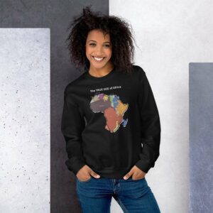The TRUE SIZE of Africa Sweatshirt - unisex crew neck sweatshirt black front b a - Shujaa Designs