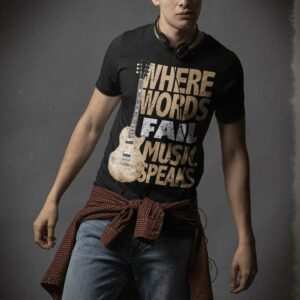 Music Speaks Unisex T-Shirt - bella canvas tee mockup of a man with dyed hair wearing a grunge outfit m - Shujaa Designs