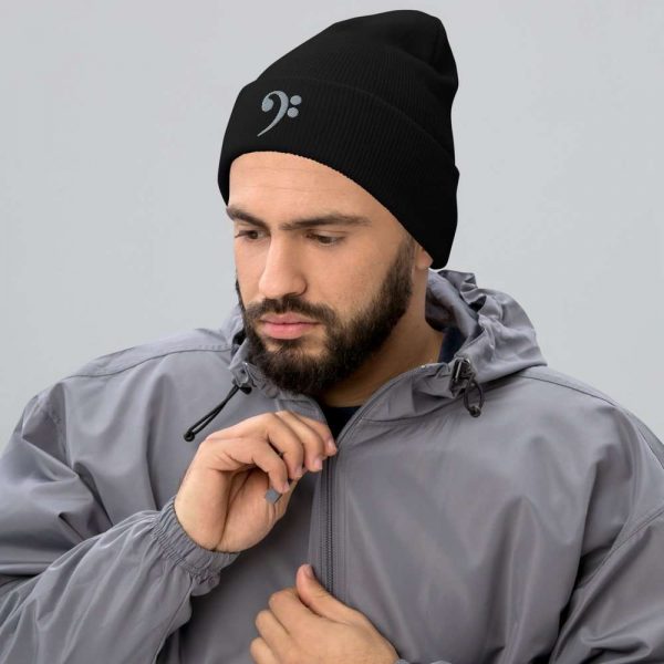 Bass Clef Cuffed Beanie - cuffed beanie black front c f e - Shujaa Designs