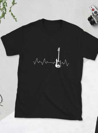 Electric Guitar Heartbeat – Short-Sleeve Unisex T-Shirt - unisex basic softstyle t shirt black front b e a b - Shujaa Designs
