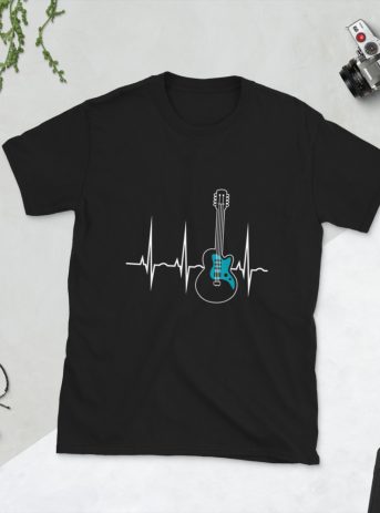 Guitar Art – Guitar Heartbeat – Short-Sleeve Unisex T-Shirt - unisex basic softstyle t shirt black front cd f - Shujaa Designs