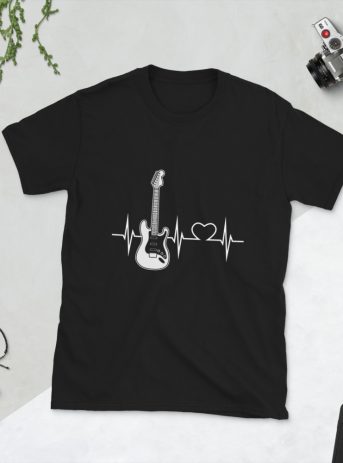 Guitar Art – Electric Guitar Heartbeat – Short-Sleeve Unisex T-Shirt - unisex basic softstyle t shirt black front ddb d - Shujaa Designs