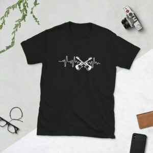 Guitar Art – Bass Heartbeat – Short-Sleeve Unisex T-Shirt - unisex basic softstyle t shirt black front f bf - Shujaa Designs
