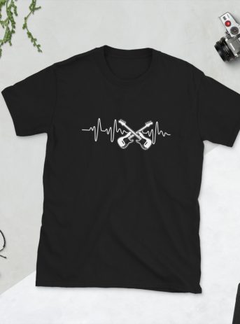 Guitar Art – Bass Heartbeat – Short-Sleeve Unisex T-Shirt - unisex basic softstyle t shirt black front f bf - Shujaa Designs