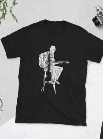 Guitar Art – Hand Drawn Acoustic Guitarist – Short-Sleeve Unisex T-Shirt - unisex basic softstyle t shirt black front ac a - Shujaa Designs
