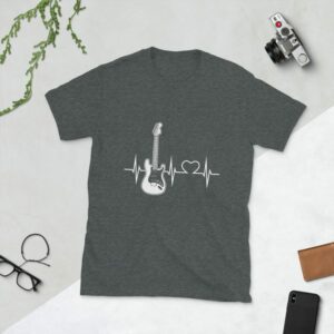 Guitar Art – Electric Guitar Heartbeat – Short-Sleeve Unisex T-Shirt - unisex basic softstyle t shirt dark heather front ddb e cd - Shujaa Designs
