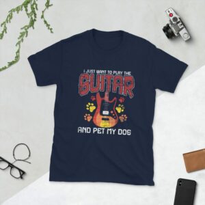 I Just Want To Play The Guitar And Pet My Dog Short-Sleeve Unisex T-Shirt - unisex basic softstyle t shirt navy front fd eb a - Shujaa Designs