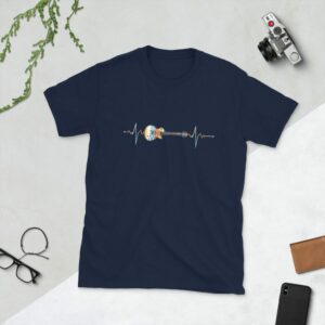 Colorful Electric Guitar Heartbeat – Short-Sleeve Unisex T-Shirt - unisex basic softstyle t shirt navy front f e c - Shujaa Designs