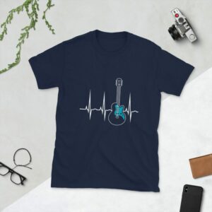 Guitar Art – Guitar Heartbeat – Short-Sleeve Unisex T-Shirt - unisex basic softstyle t shirt navy front cd - Shujaa Designs