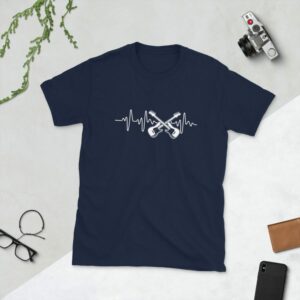 Guitar Art – Bass Heartbeat – Short-Sleeve Unisex T-Shirt - unisex basic softstyle t shirt navy front f - Shujaa Designs