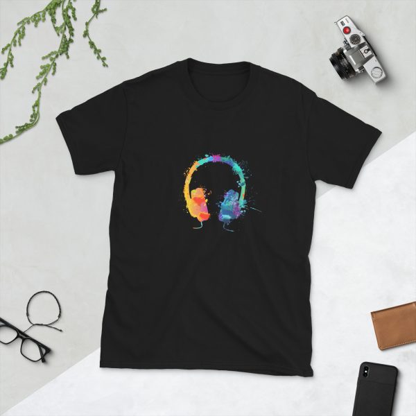 Watercolor Headphones Short-Sleeve Unisex T-Shirt - unisex basic softstyle t shirt black front a a a cd - Shujaa Designs