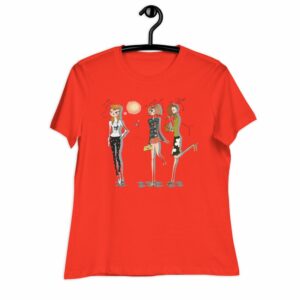 Three Fashionistas Women’s Relaxed T-Shirt - womens relaxed t shirt poppy front c c - Shujaa Designs