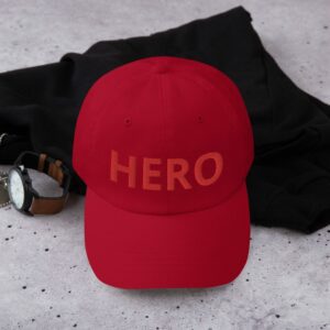 HERO Embroidered Dad hat - classic dad hat cranberry front fe dba - Shujaa Designs
