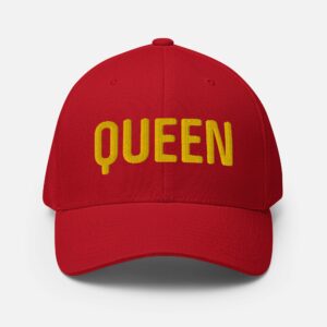 QUEEN Embroidered Structured Twill Cap - closed back structured cap red front fef bf - Shujaa Designs