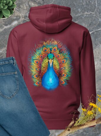 Private: Majestic Rainbow Peacock Unisex Hoodie - unisex premium hoodie maroon back c ecbdf c - Shujaa Designs