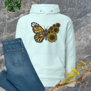 Private: Sunflower Butterfly Unisex Hoodie - unisex premium hoodie sky blue front ac - Shujaa Designs