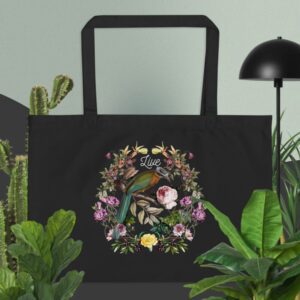 Private: Bird And Flowers Large organic tote bag - large eco tote black front d f f - Shujaa Designs