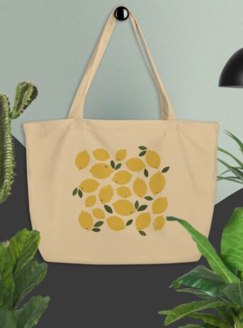 Private: Fruits Lemons Large organic tote bag - large eco tote oyster front d db b - Shujaa Designs
