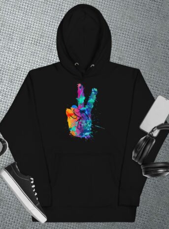 Private: Watercolor Peace Sign Unisex Hoodie - unisex premium hoodie black front e - Shujaa Designs